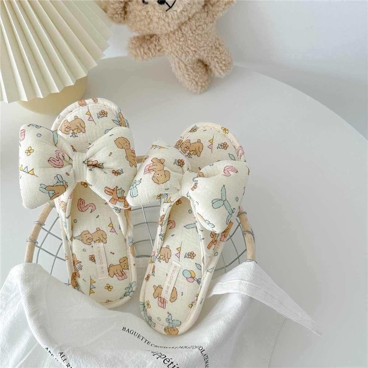 BIRTHDAY DOG BOWKNOT WOMEN'S HOME SLIPPERS_CWMM2971