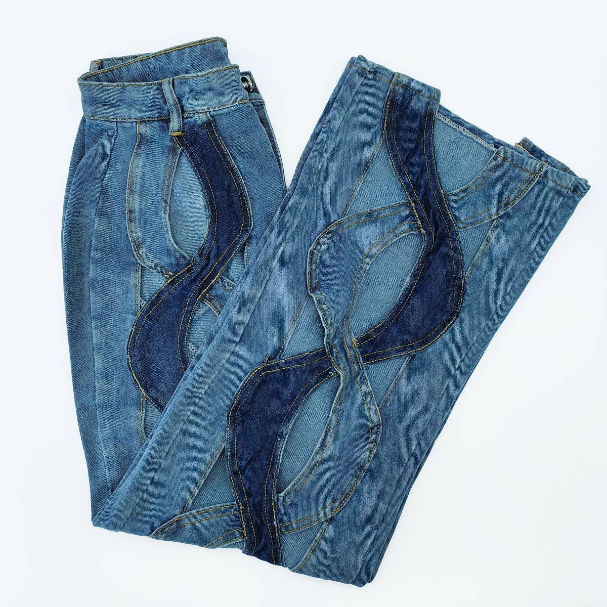 SPLICED CONTRASTING HOLLOW OUT JEANS_CWJP0189