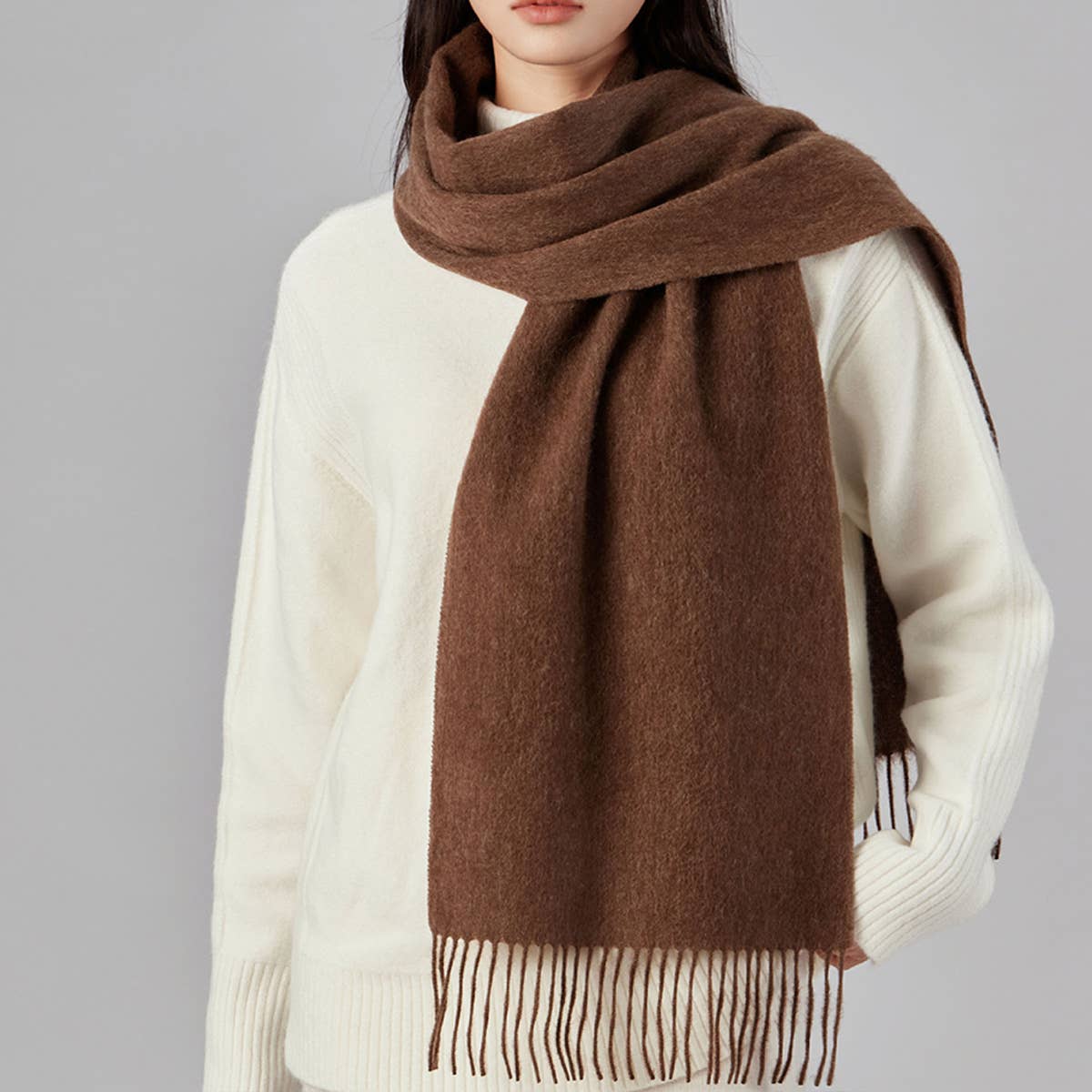 100% Wool Solid Scarf ??Elegant Unisex Spring Wrap_CWASC1093