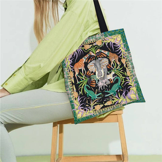 Elephant Giraffe Canvas Tote for Women_CWAB5126