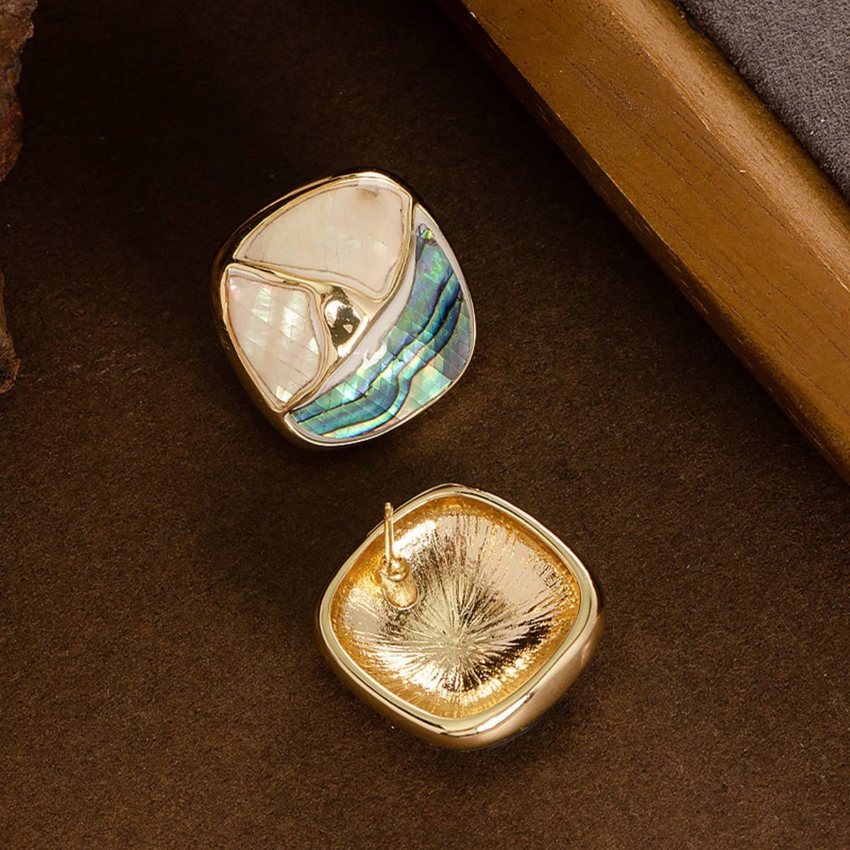 CONTRAST COLOR GEOMETRIC ABALONE OIL DROP EARRINGS