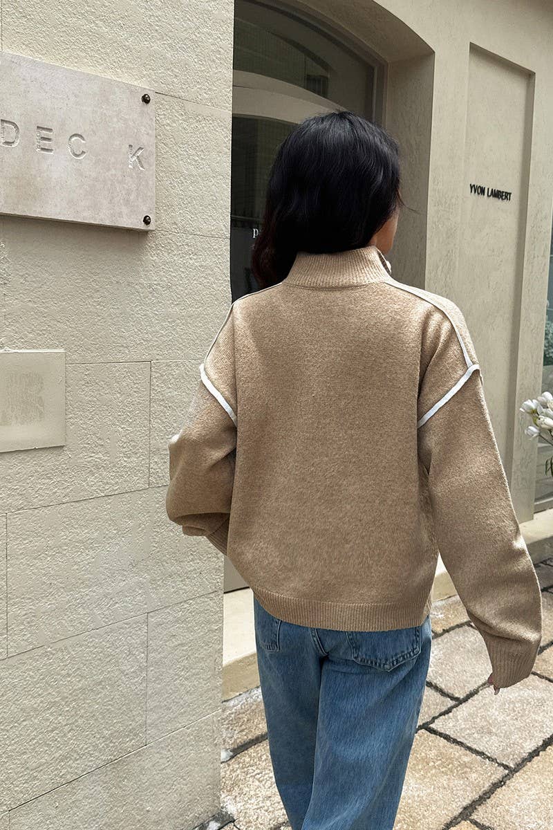 CWOSWL07487_CASUAL SIMPLE SOLID LONG SLEEVE ZIP SWEATER