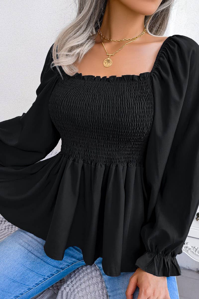 WOODEN EAR EDGE SQUARE COLLAR LONG SLEEVE SHIRT_CWTSTL1038