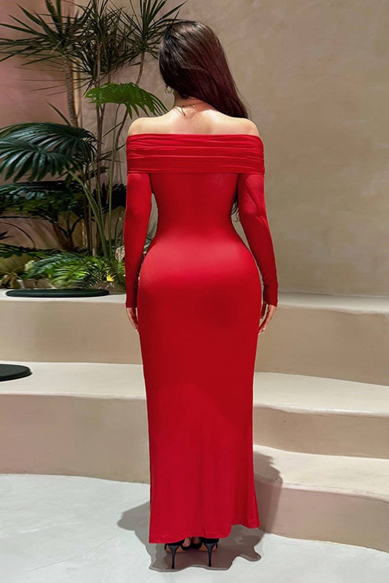 CWDMD4232_SOLID COLOR ONE SHOULDER MESH HOLLOW DRESS