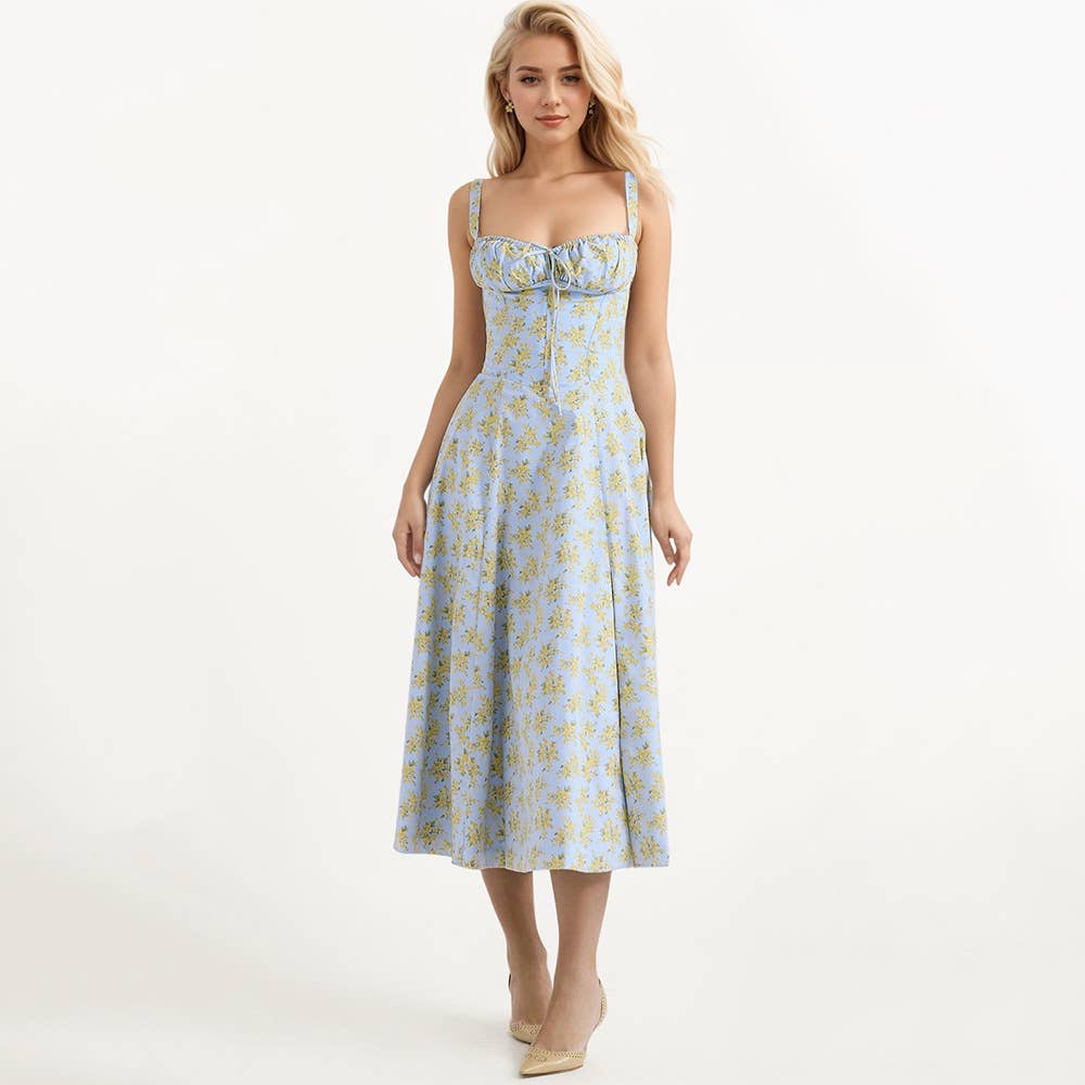 Backless Tie Strap Printed Sleeveless Dress