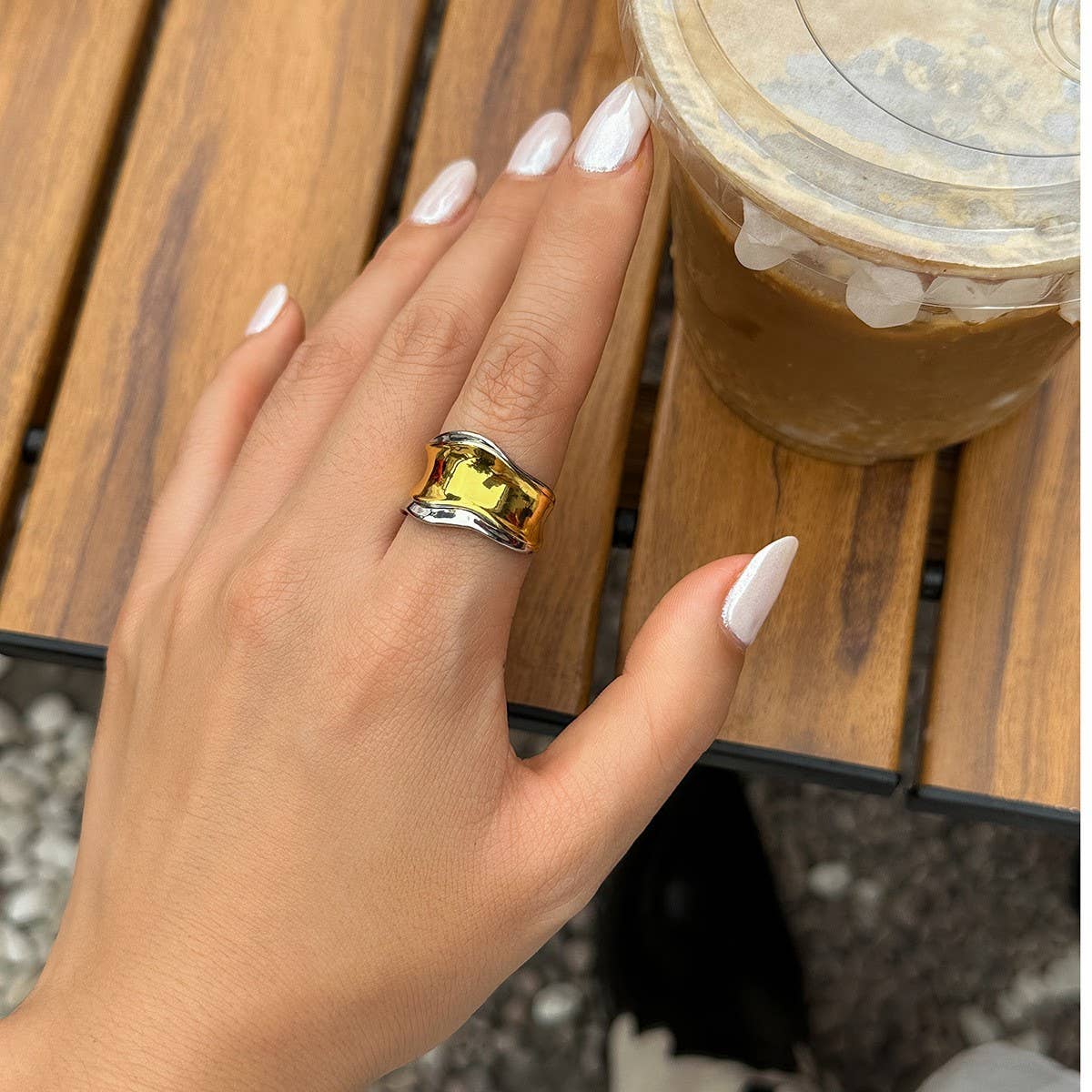 PERSONALIZED GEOMETRIC RIPPLE RETRO IRREGULAR RING_CWAJE1812