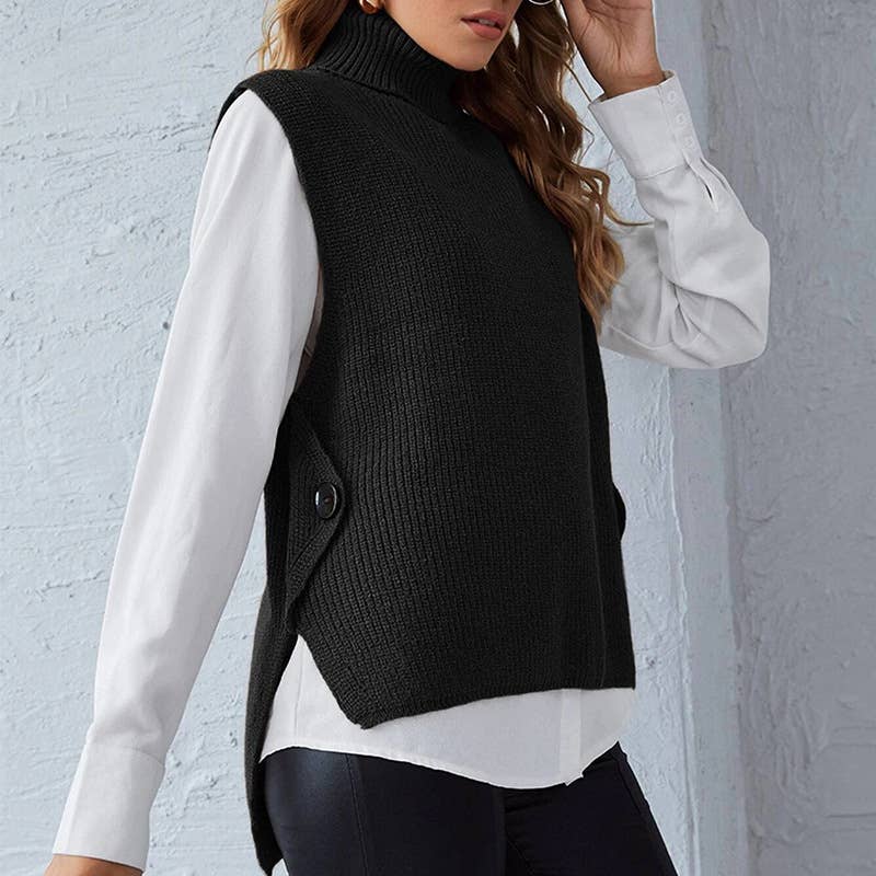 SOLID COLOR TURTLENECK SLEEVELESS WAISTCOAT