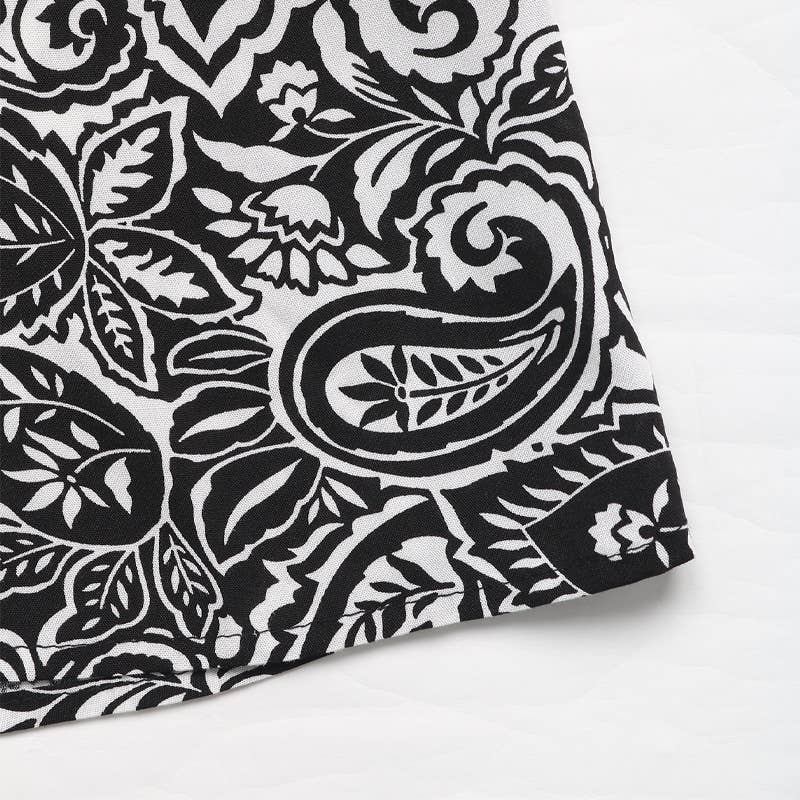 National printing v-neck long-sleeved dress