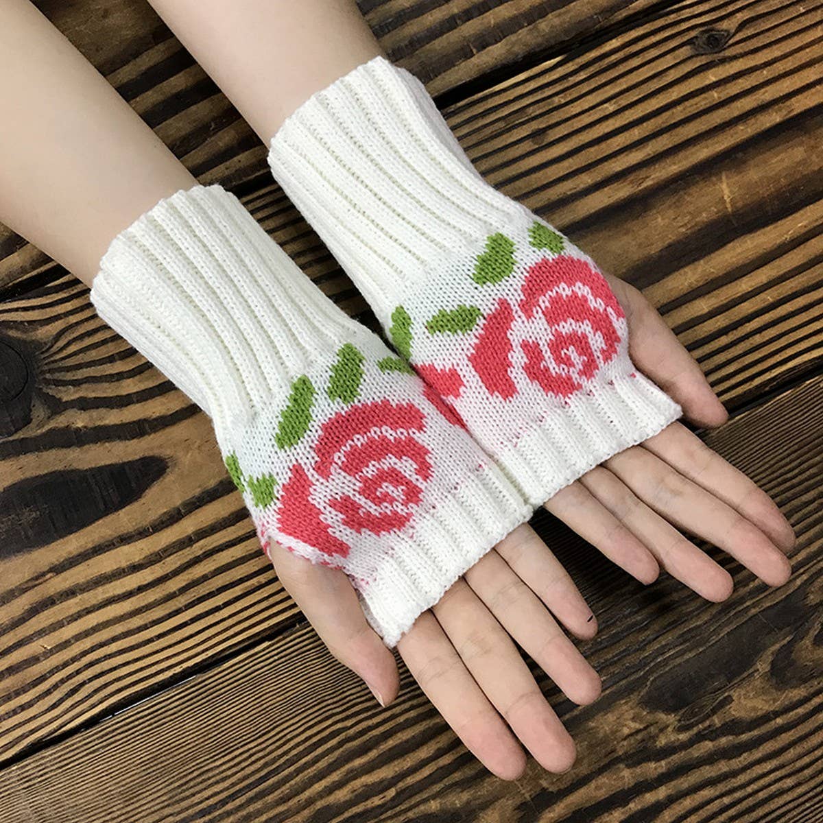 SHORT ROSE KNITTED HALF-FINGER GLOVES