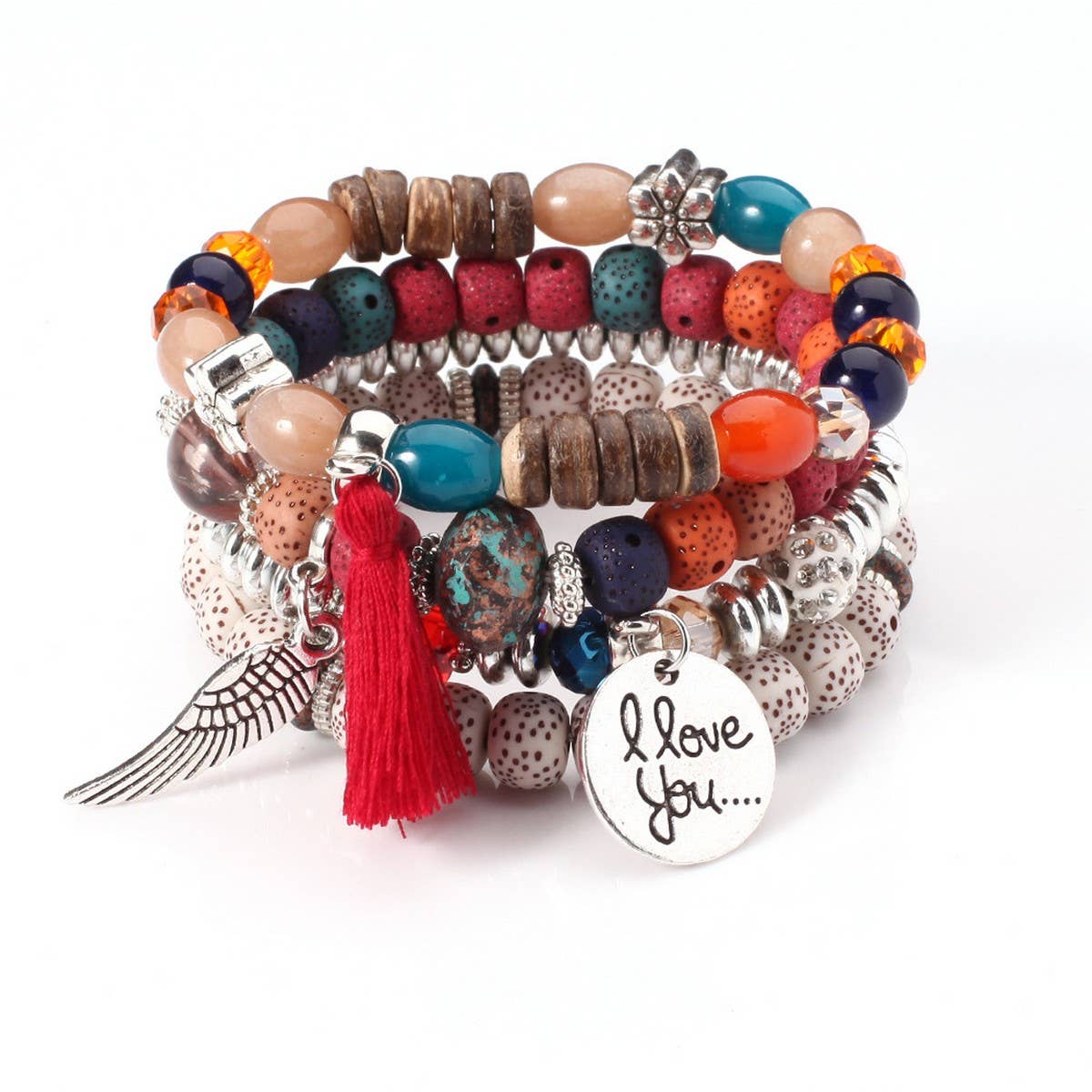 CWMM10449_BOHO WING CHARM MULTI LAYER BUDDHA BEAD BRACELET