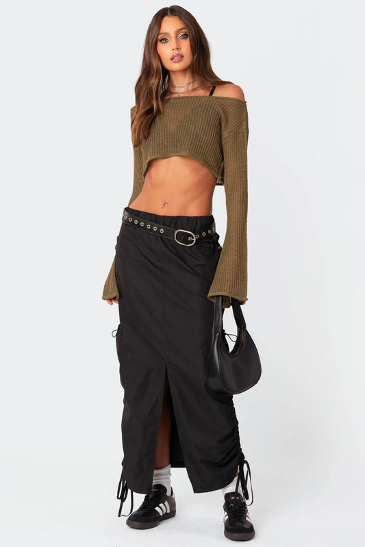 Sexy crop top short one-neck knitted sweater