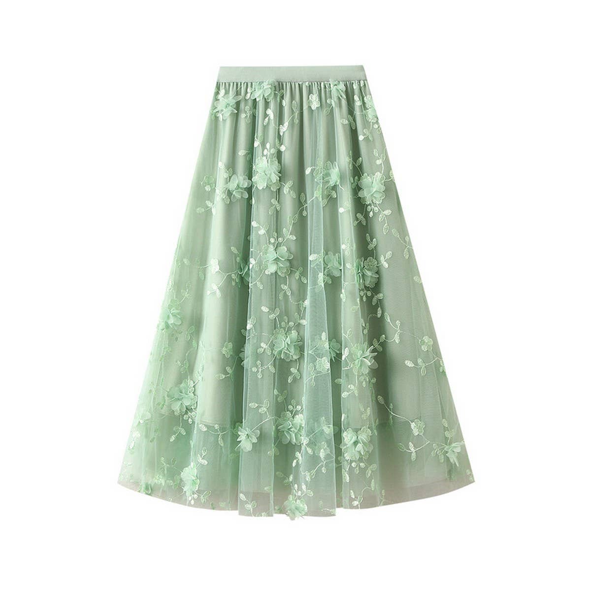 Embroidered Tulle A-Line Maxi Skirt Plus Size