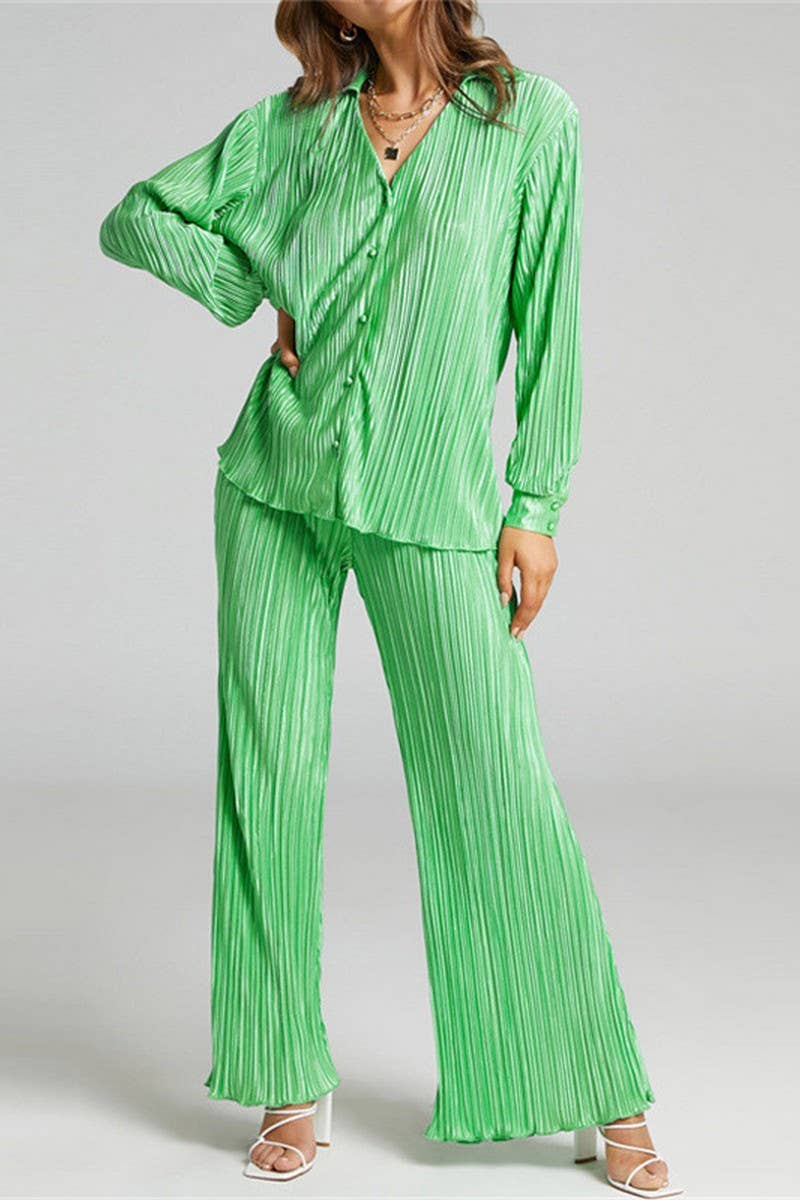 Single-breasted pants and long-sleeved two-piece sets