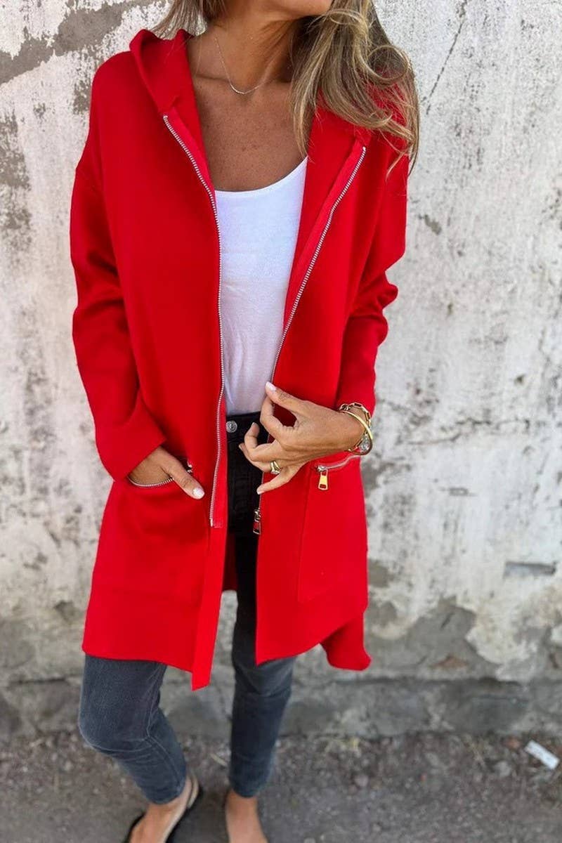 CWOCO00204_CASUAL HOODED LONG SLEEVE OPEN FRONT COAT