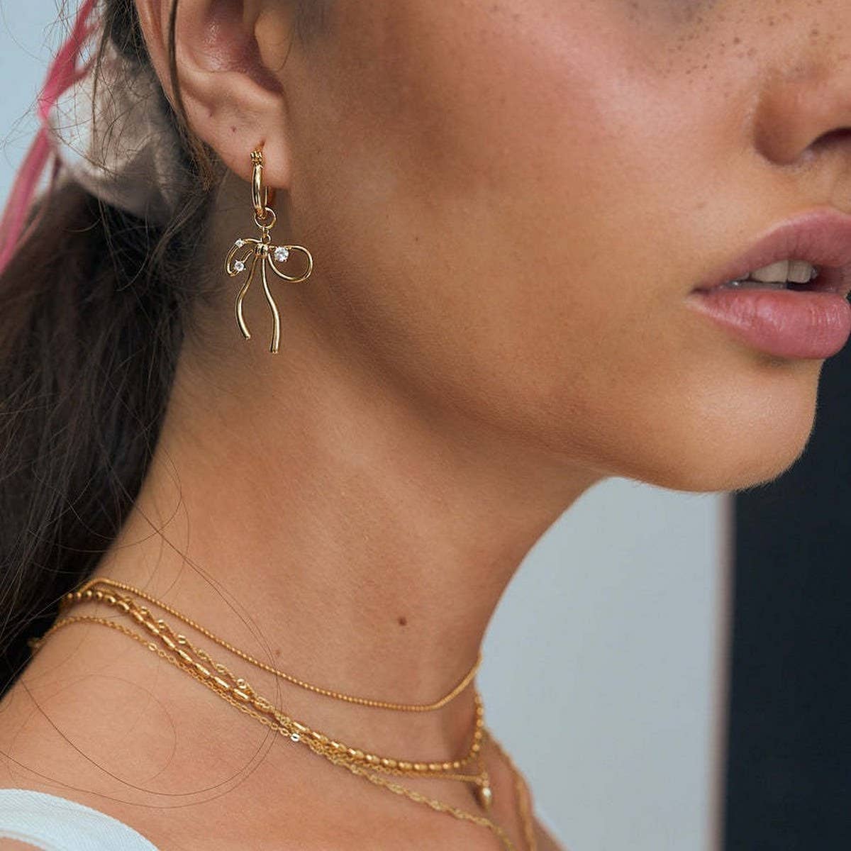 Fairy Bow Zircon Earrings Vintage Sweet Copper_CWAJE5086