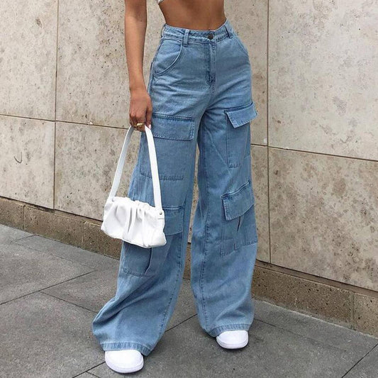 Multi-bag washed loose floor-length trousers