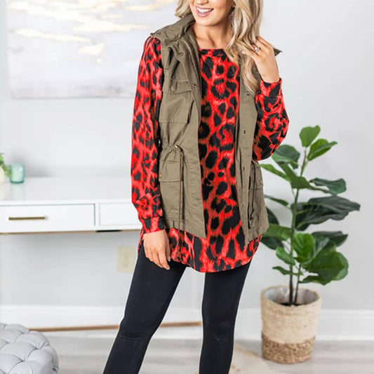 LEOPARD PRINT LOOSE PULLOVER LONG SLEEVE T-SHIRT