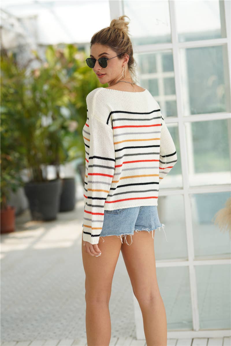 STRIPED SWEATER WITH LOOSE PULLOVER