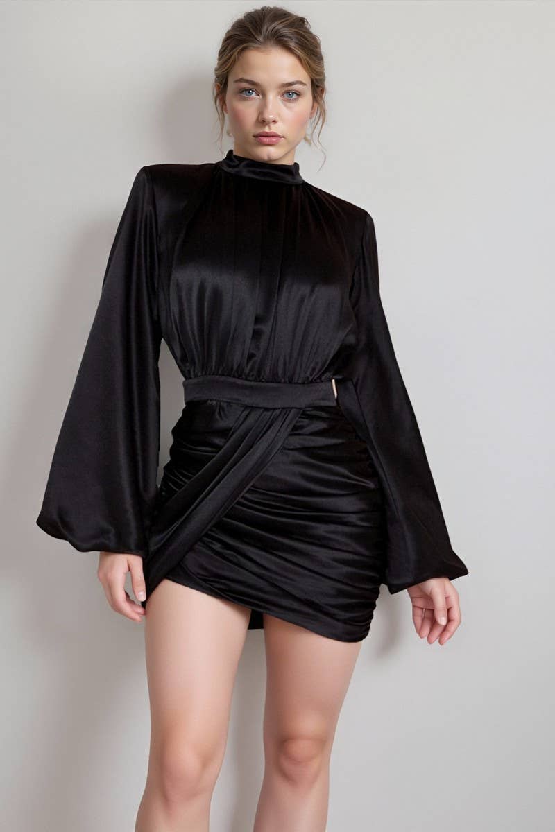 CWDSD10639_SOLID LANTERN SLEEVE BODYCON ASYM MINI DRESS