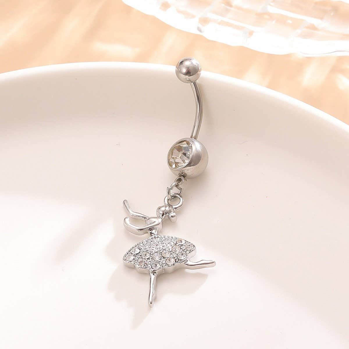 Hot Sale Stainless Steel Ballet Girl CZ Navel Ring