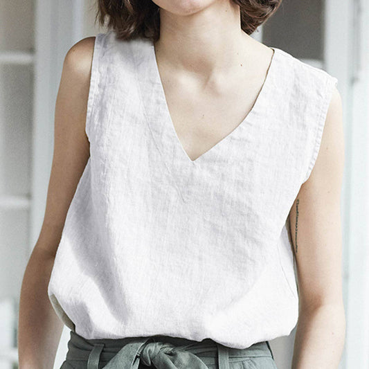 Solid color cotton linen home slimming base top