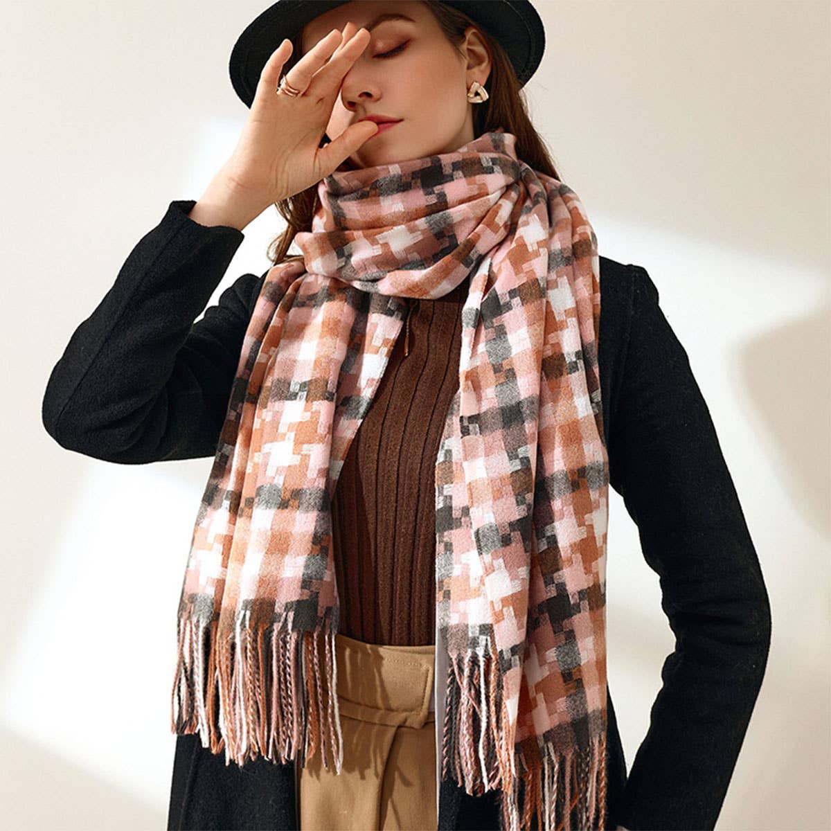 Plaid Fringe Scarf ??Trendy Winter Wrap_CWASC0199