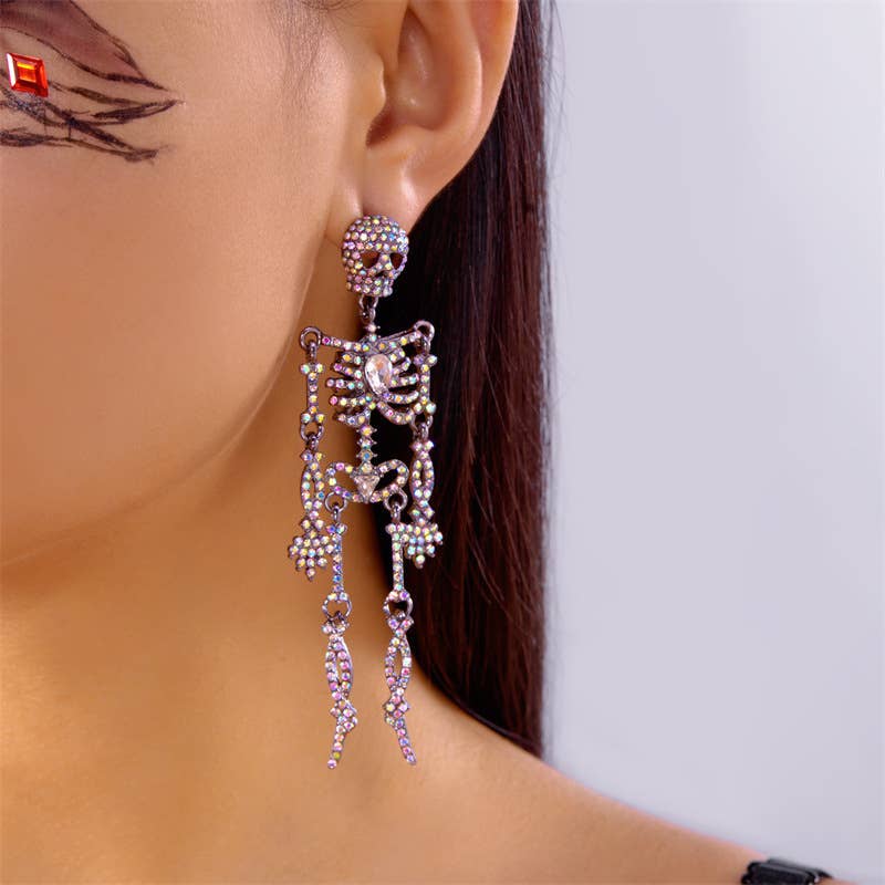 Creative Sparkly Skeleton Earrings Halloween Style_CWAJE0562