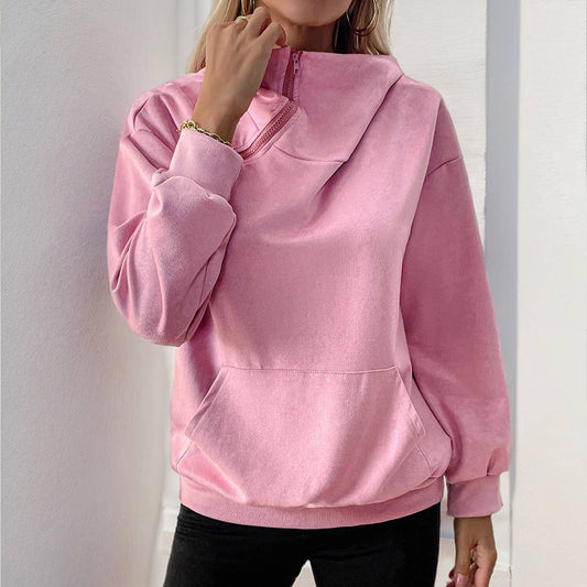 SOLID COLOR HOODED ZIPPER POCKET HOODIE