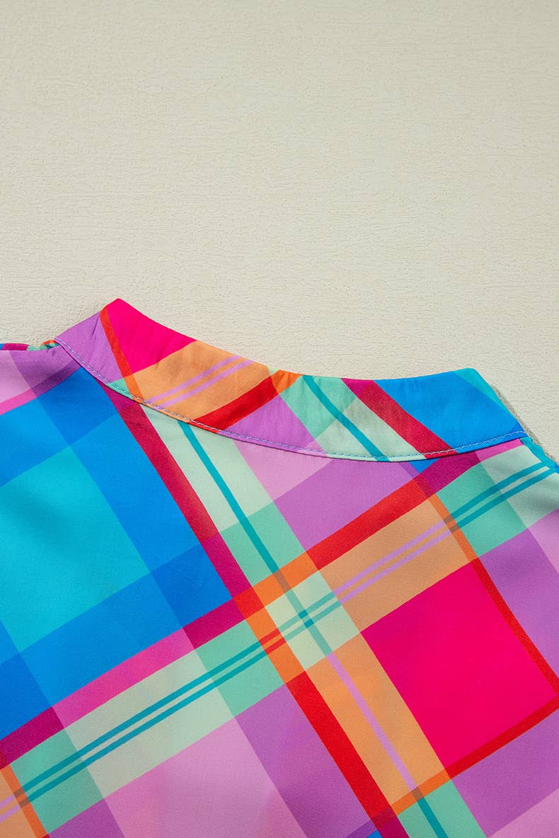 LOOSE COLORED PLAID SHORT-SLEEVED DRESS