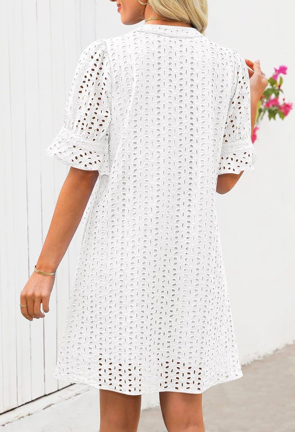 RETRO V-NECK CRINKLED CUT-OUT DRESS_CWDSD10651