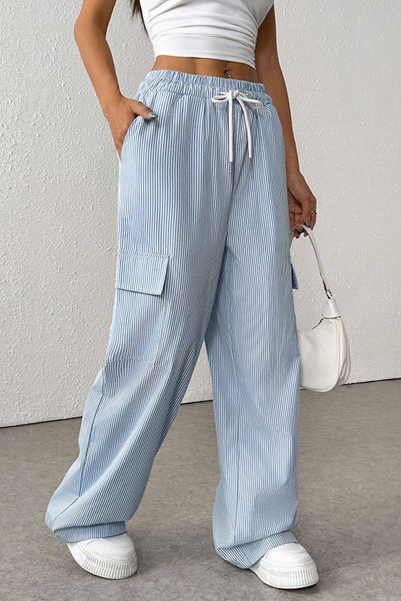 CWBLP1939_CASUAL HIGH-WAIST POCKET STRIPE PANTS