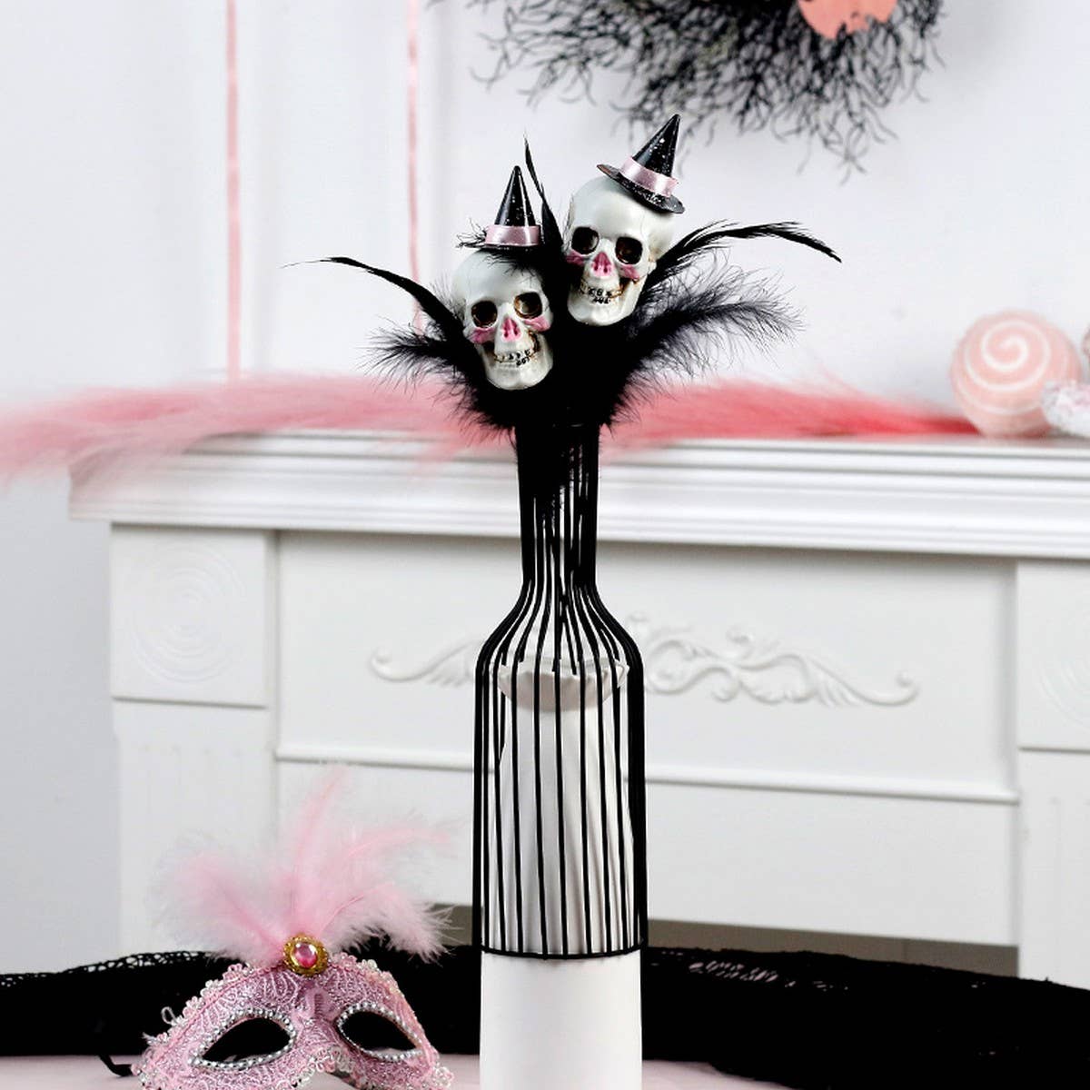 Feather Skull Pumpkin Halloween Bouquet Pick_CWMM9875