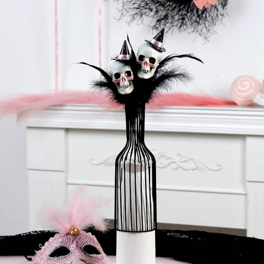 Feather Skull Pumpkin Halloween Bouquet Pick_CWMM9875