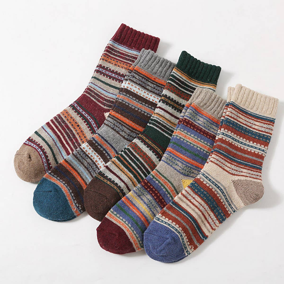 5 PAIRS OF WARM RETRO STRIPED SOCKS_CWMS0686