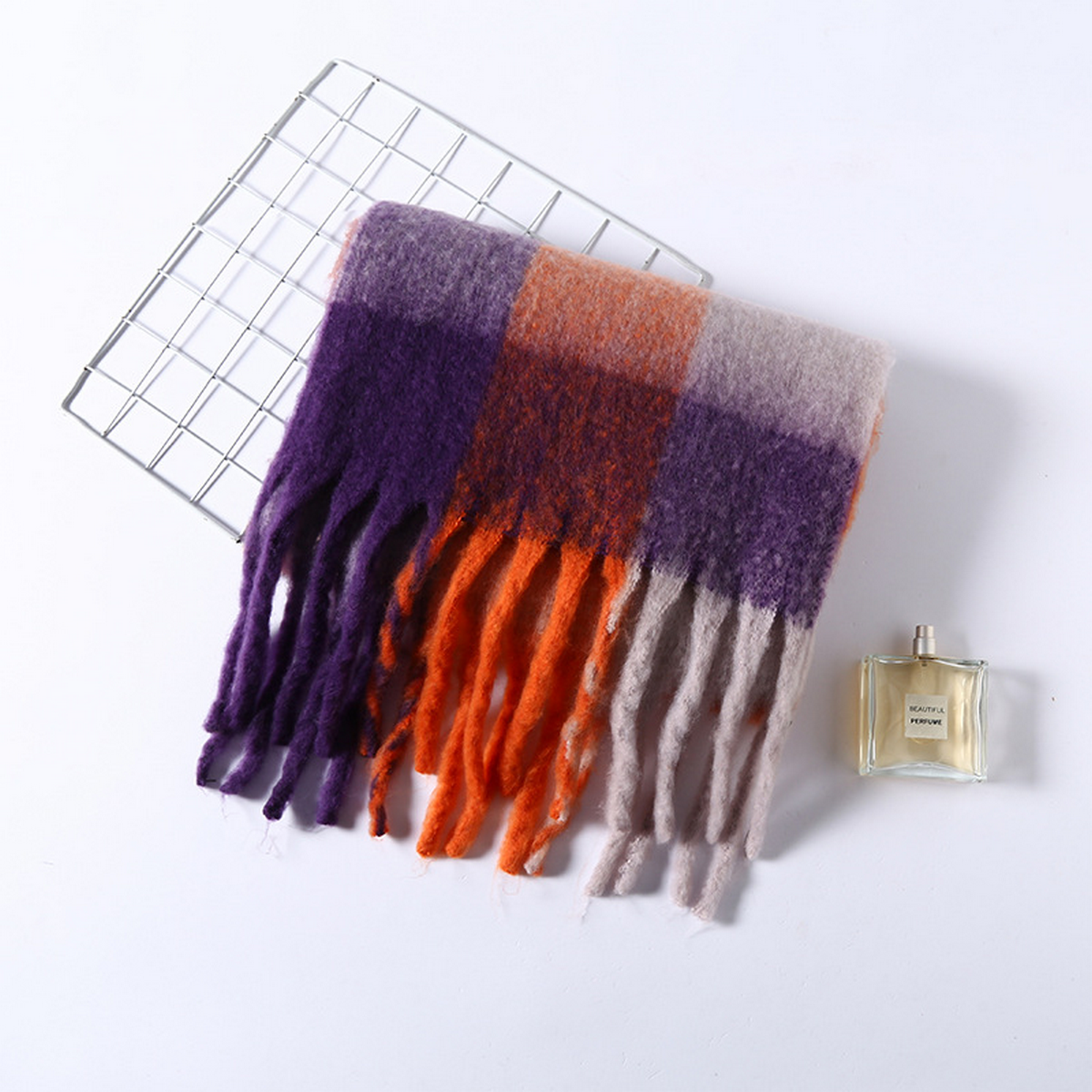 Faux Cashmere Plaid Scarf ? Thick Fringed Wrap