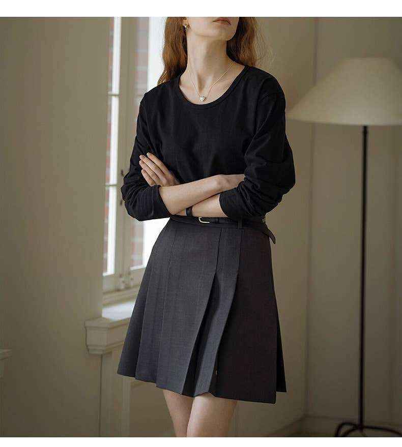 FASHIONABLE COTTON CREW-NECK LONG-SLEEVED TOP