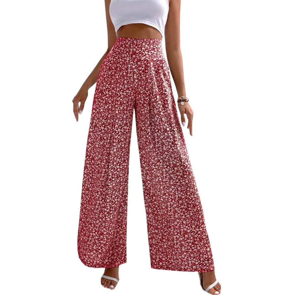 Printed waist waist casual wide-leg pants
