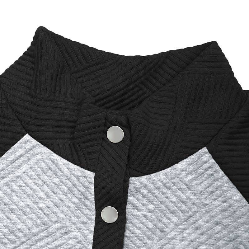 Textured casual V-neck color-blocking sweatshirt