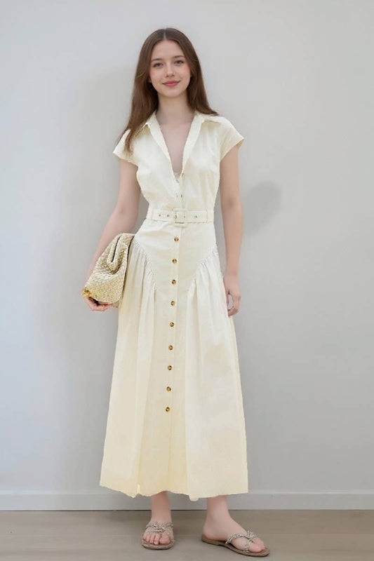 CWDMD6401_COLLARED BUTTON FRONT SLIM FIT SHIRT MAXI DRESS