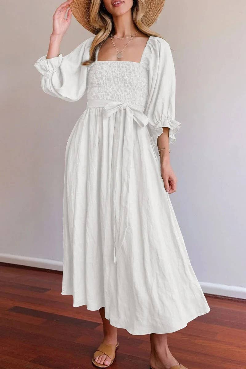 CWDMD5769_V-NECK ELEGANT MID-LENGTH SLEEVES TWO-WAY DRESS