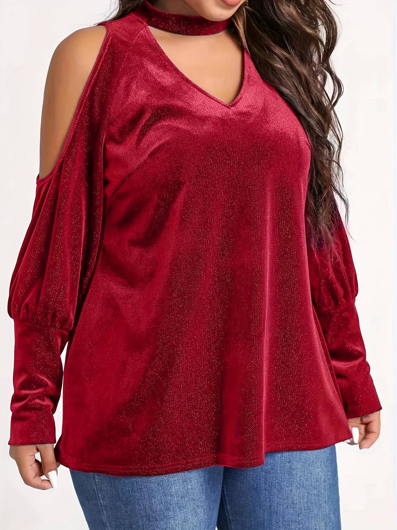 SEQUINED V-NECK LOOSE LONG-SLEEVED TOP