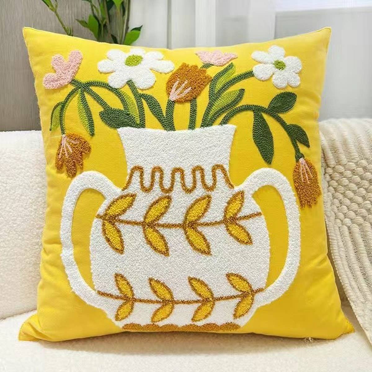 Cotton Cream Pillow Cover Sofa Bed Square Cushion