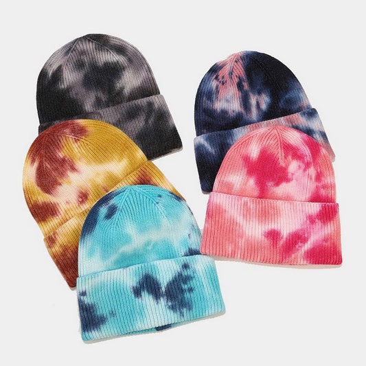 OUTDOOR WARM CURLED EDGE TIE-DYE KNITTED HAT_CWAH1593