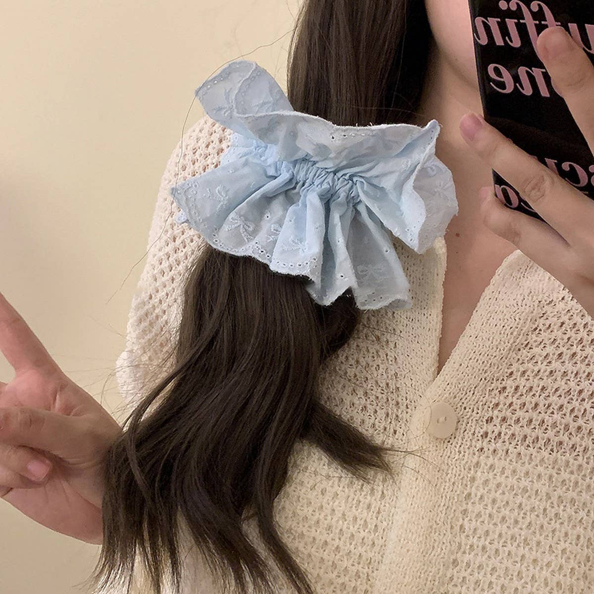 SWEET EMBROIDERED BOW LACE DOUBLE-LAYER HAIRBAND