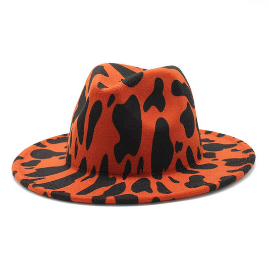 JAZZ HAT LEOPARD PRINT WOOLEN HAT WIDE BRIM HAT_CWAH2600