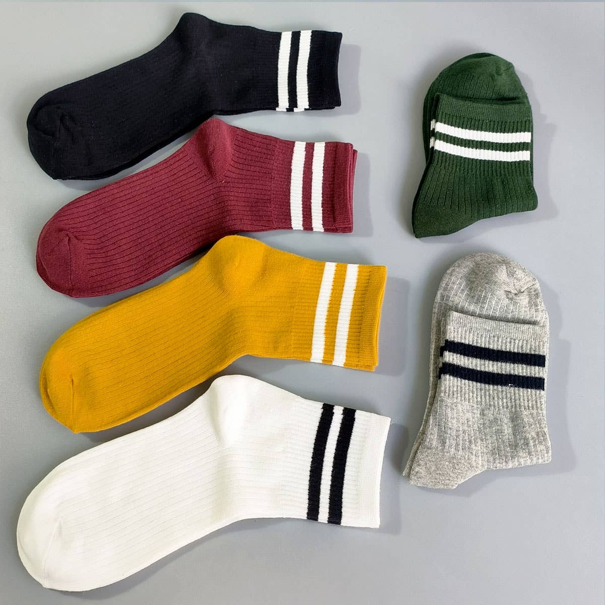 2-Stripe Cotton Mid Socks for Women, Wholesale_CWMS070