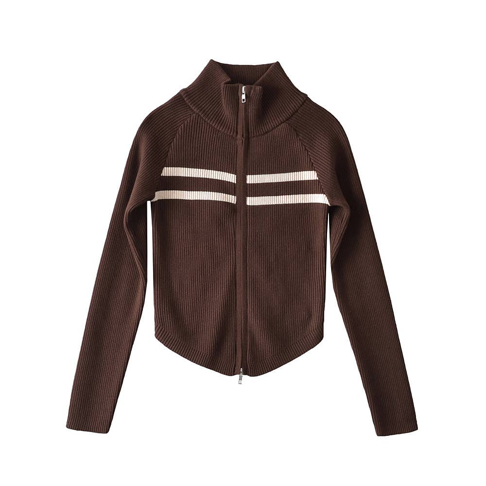 SLIM STAND COLLAR ZIPPER CURVED SHORT JACKET