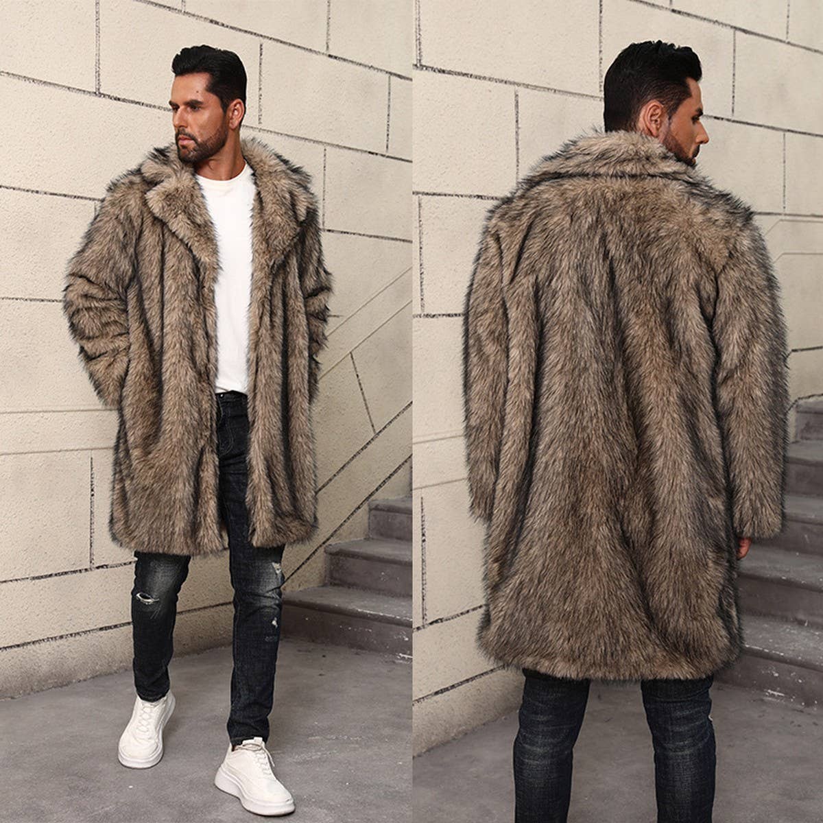 Men¡¯s Faux Fur Coat Mid-Length Blazer Style