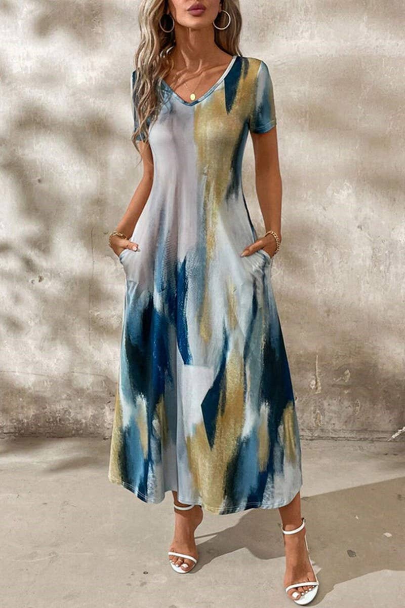 CWDMD5713_SUMMER TEMPERAMENT WAIST SHORT SLEEVE DRESS