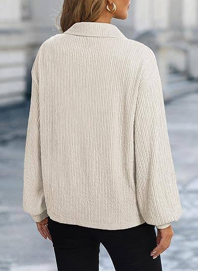 SOLID COLOR LAPEL LOOSE LONG-SLEEVED POLO SHIRT